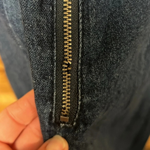 JOA Los Angeles Womens Strapless Blue Denim Jumpsuit  Wide Leg Cropped Frayed XS - Picture 11 of 11